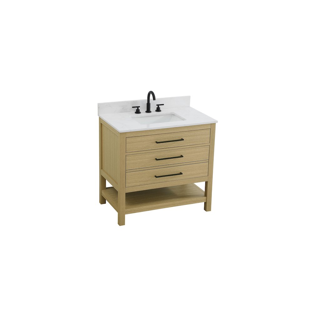 36  inch Single Bathroom Vanity in Honey Brown with backsplash. Picture 6