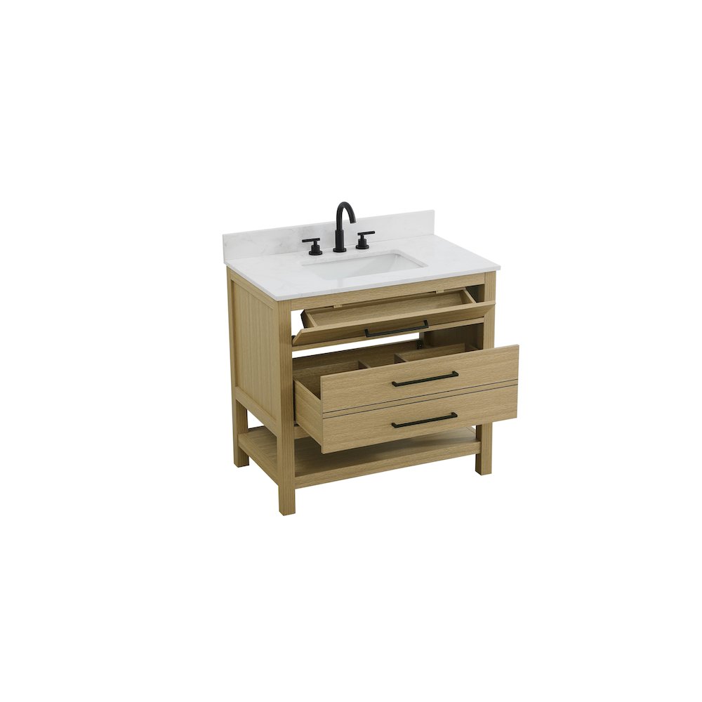 36  inch Single Bathroom Vanity in Honey Brown with backsplash. Picture 7