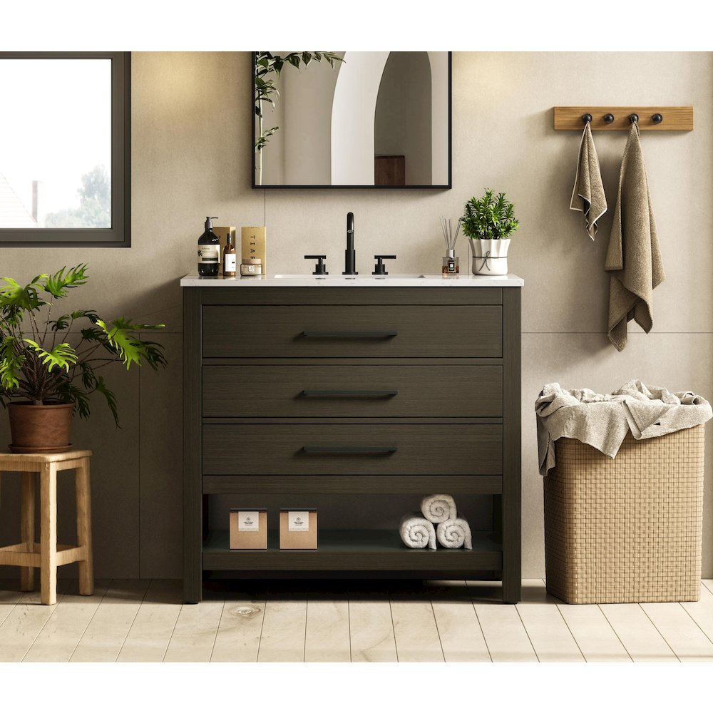 36 inch Single Bathroom Vanity in Mocha Brown. Picture 2