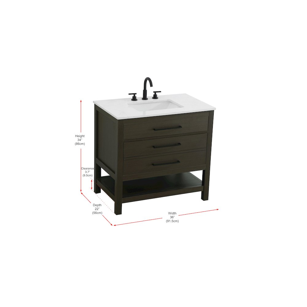 36 inch Single Bathroom Vanity in Mocha Brown. Picture 13