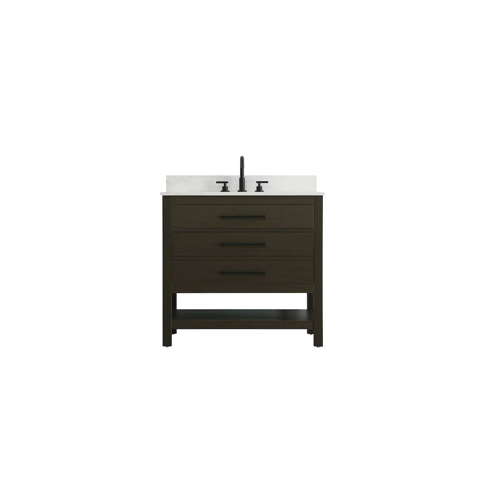 36 inch Single Bathroom Vanity in Mocha Brown with backsplash. Picture 1