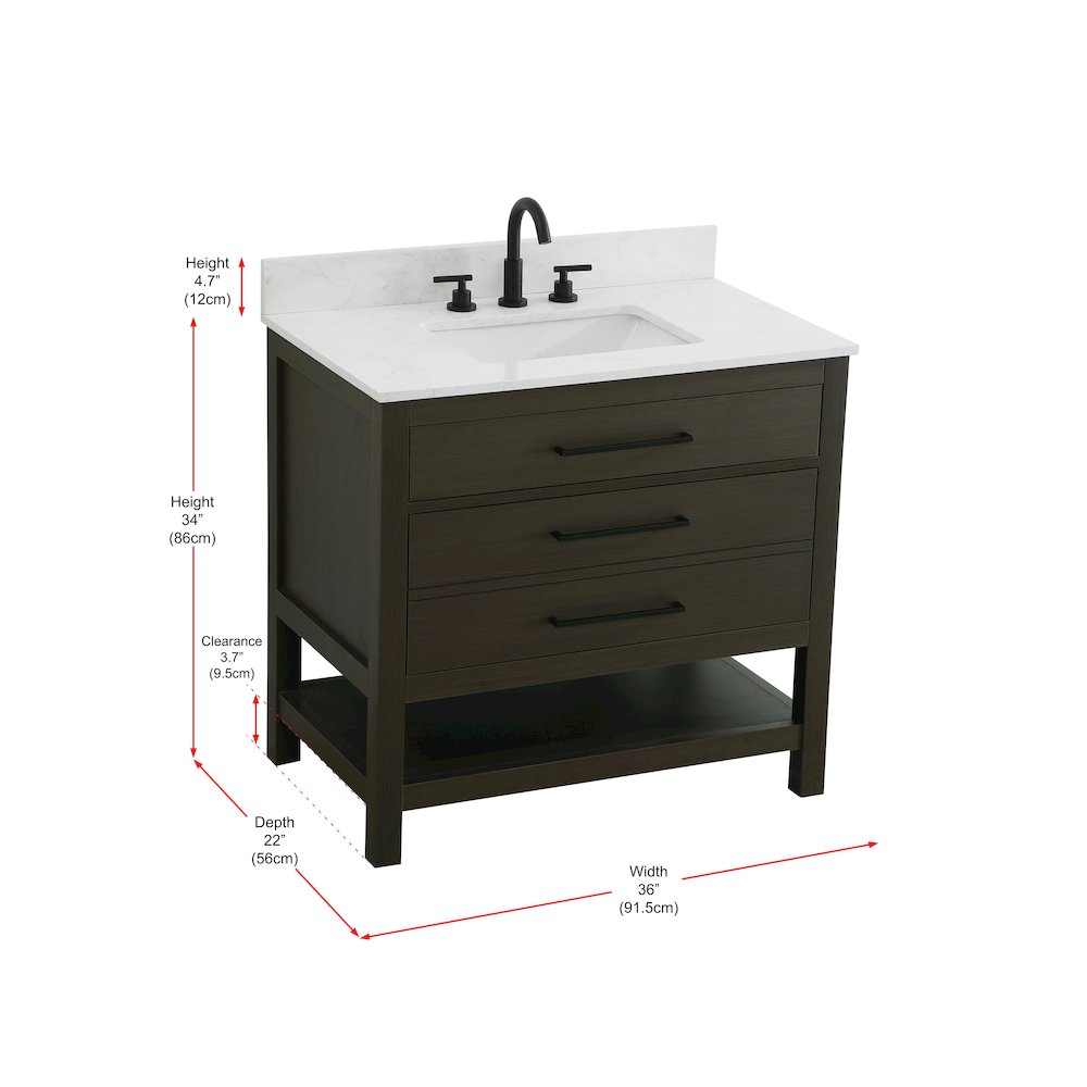 36 inch Single Bathroom Vanity in Mocha Brown with backsplash. Picture 13
