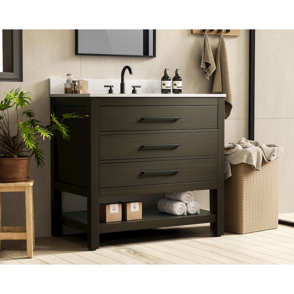 36 inch Single Bathroom Vanity in Mocha Brown with backsplash. Picture 3
