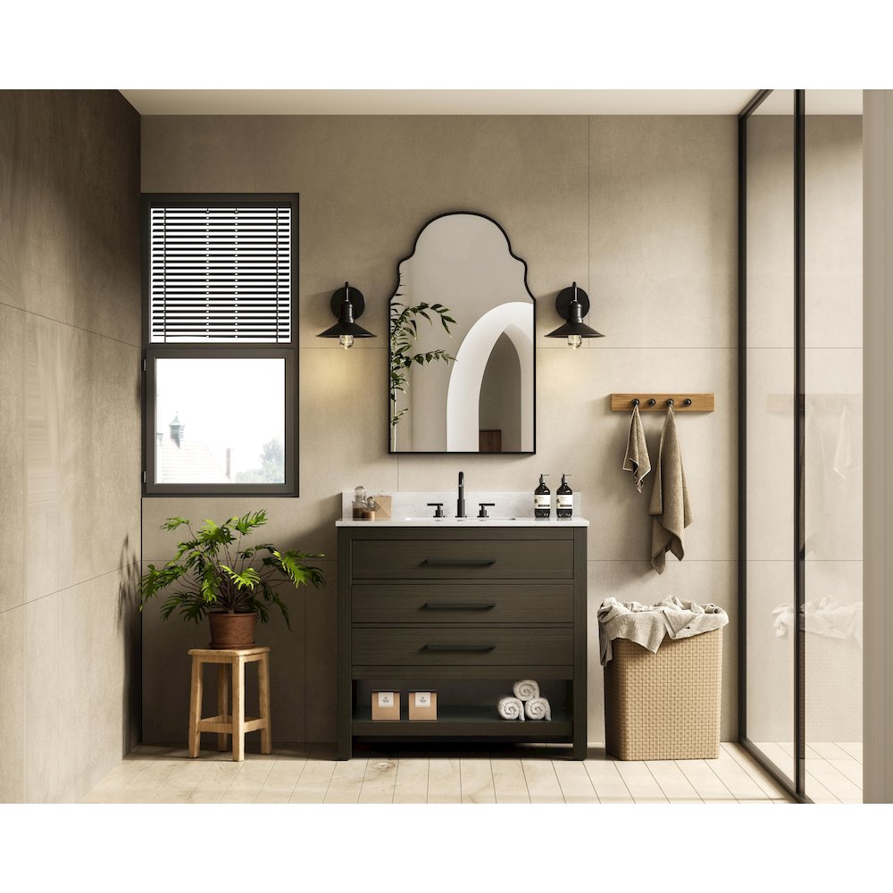 36 inch Single Bathroom Vanity in Mocha Brown with backsplash. Picture 4