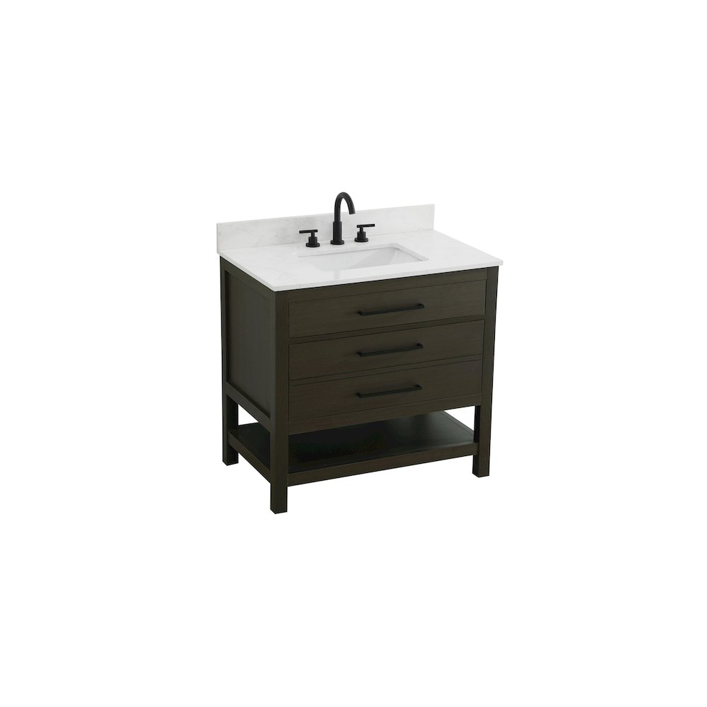 36 inch Single Bathroom Vanity in Mocha Brown with backsplash. Picture 6