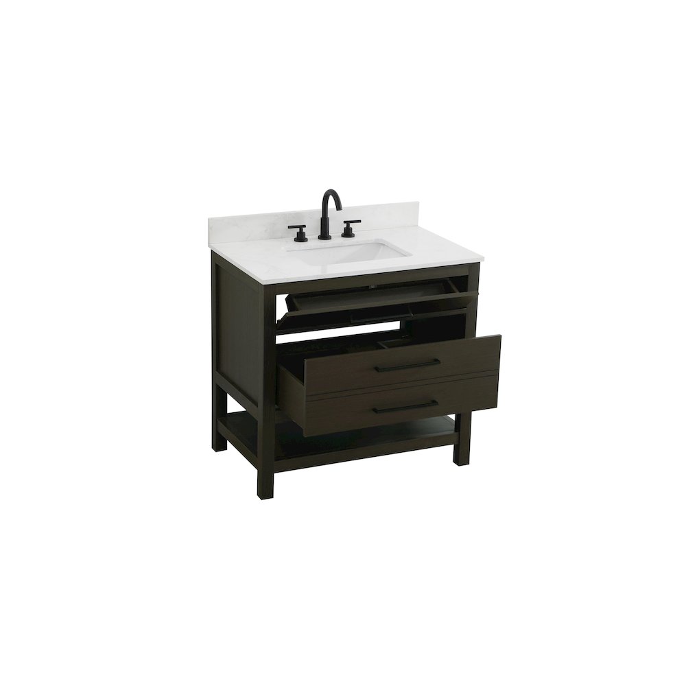 36 inch Single Bathroom Vanity in Mocha Brown with backsplash. Picture 7