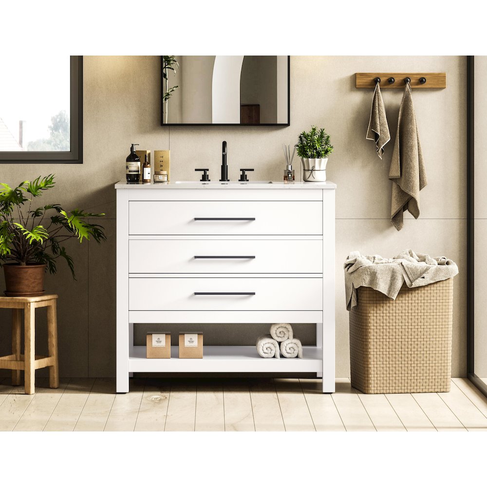 36 inch Single Bathroom Vanity in White. Picture 2