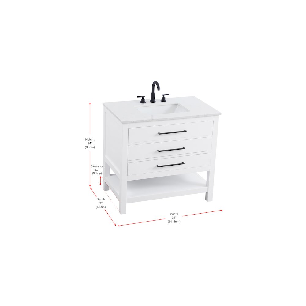 36 inch Single Bathroom Vanity in White. Picture 13
