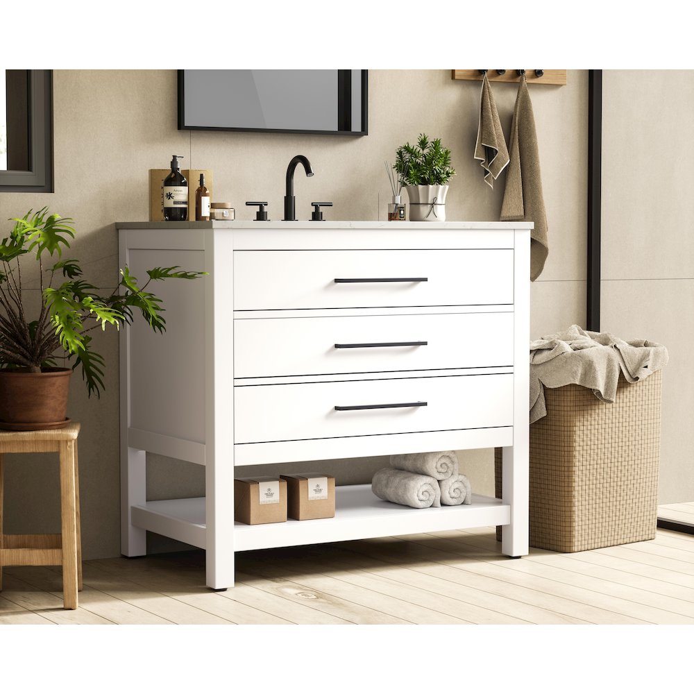 36 inch Single Bathroom Vanity in White. Picture 3