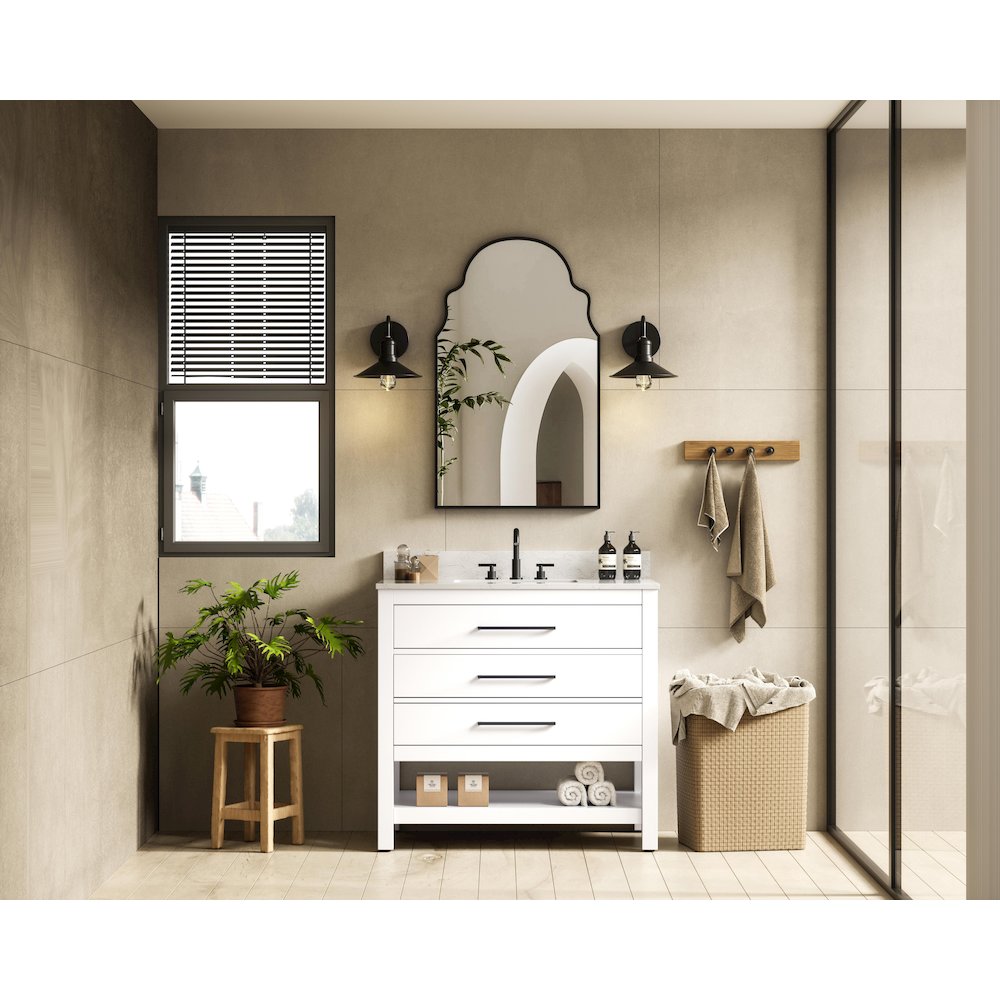 36 inch Single Bathroom Vanity in White with backsplash. Picture 4