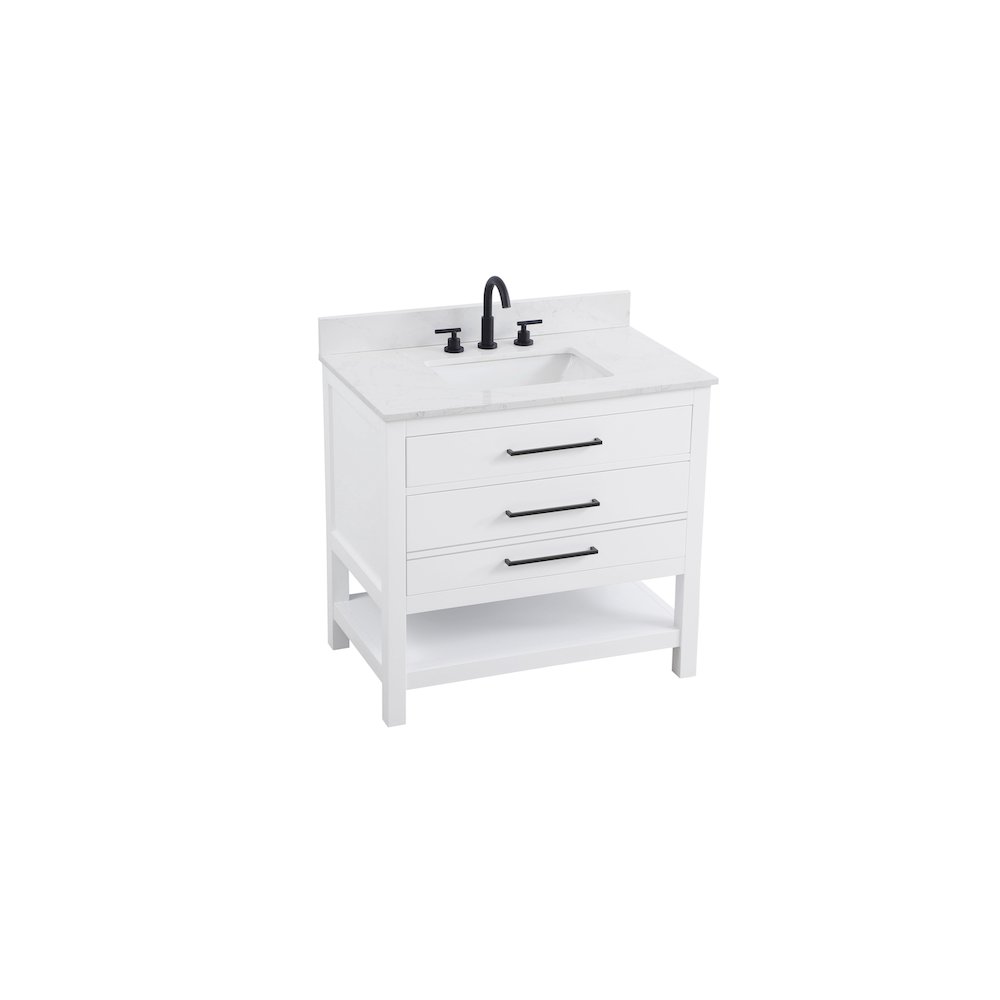 36 inch Single Bathroom Vanity in White with backsplash. Picture 6