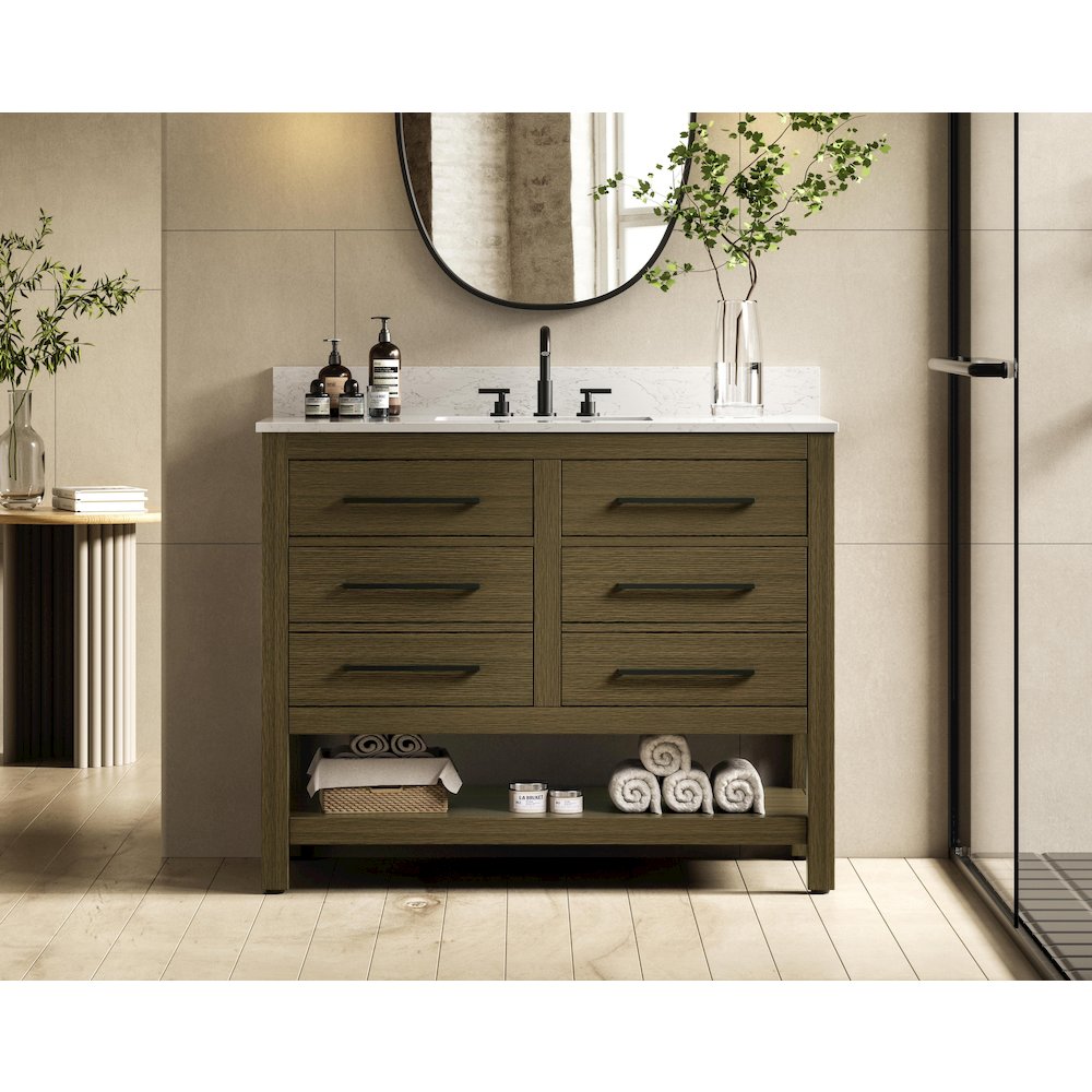 42 inch Single Bathroom Vanity in Chestnut Brown with backsplash. Picture 2