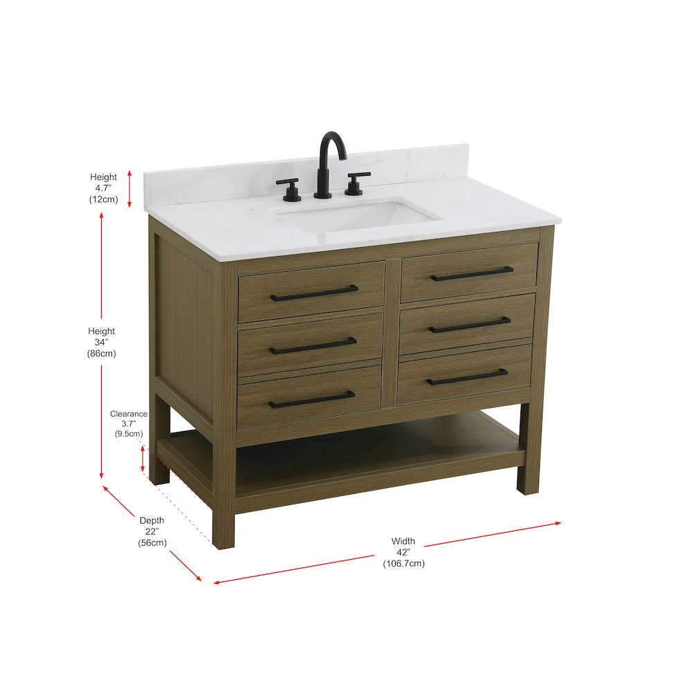 42 inch Single Bathroom Vanity in Chestnut Brown with backsplash. Picture 13