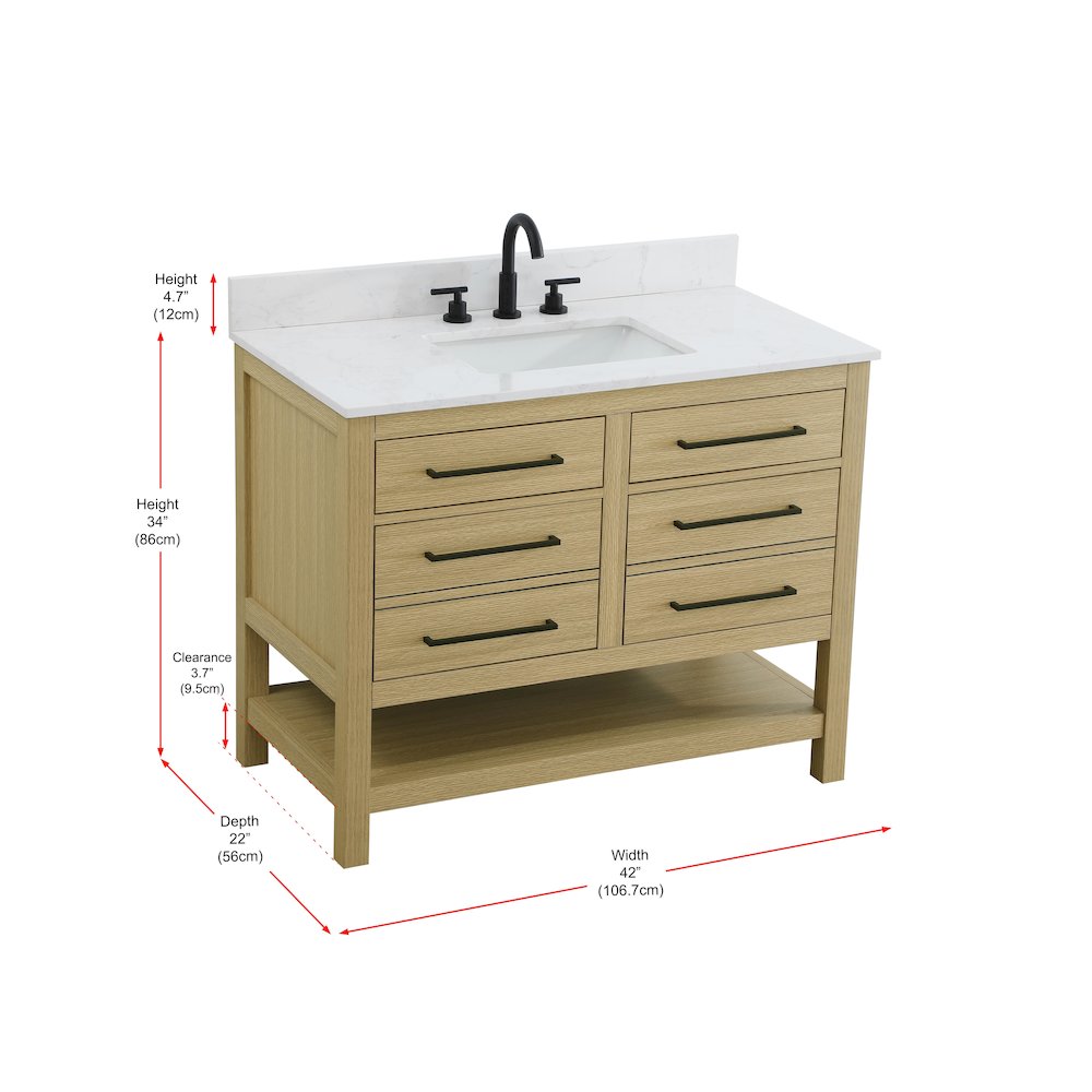 42  inch Single Bathroom Vanity in Honey Brown with backsplash. Picture 13