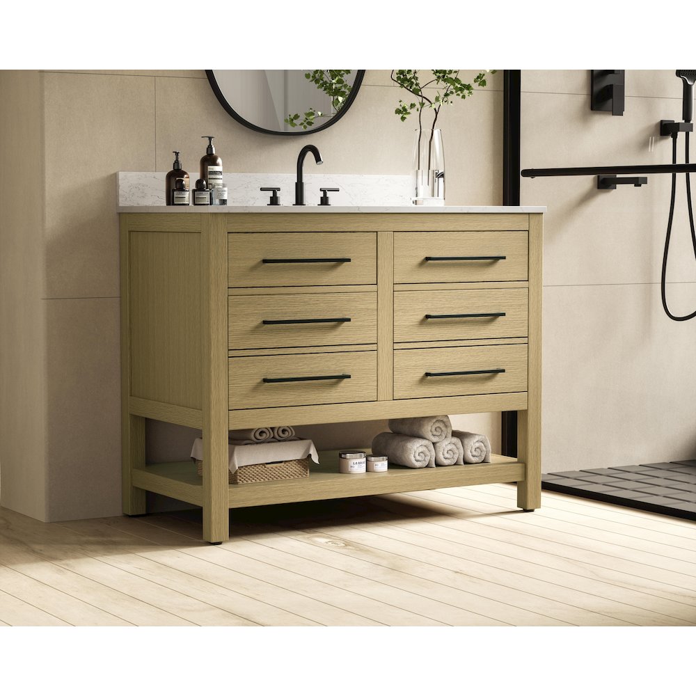 42  inch Single Bathroom Vanity in Honey Brown with backsplash. Picture 3