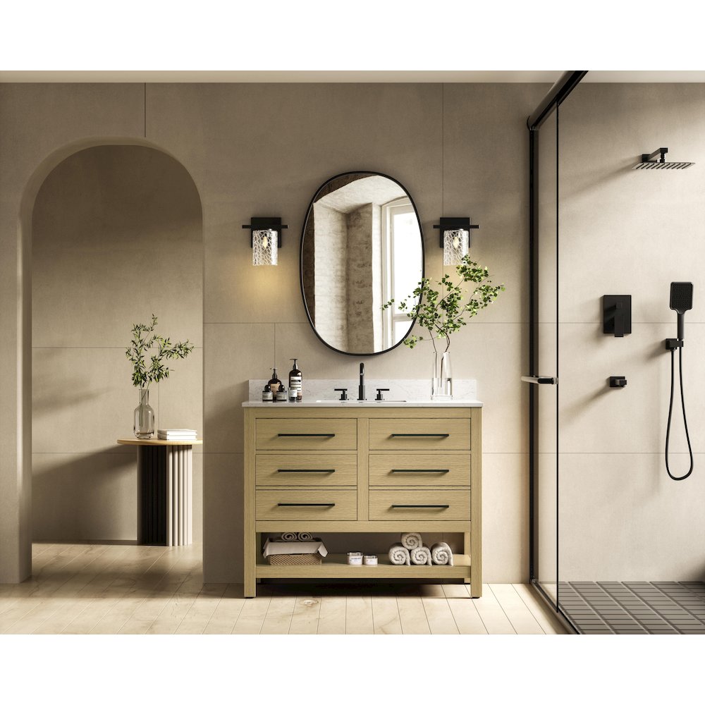 42  inch Single Bathroom Vanity in Honey Brown with backsplash. Picture 4