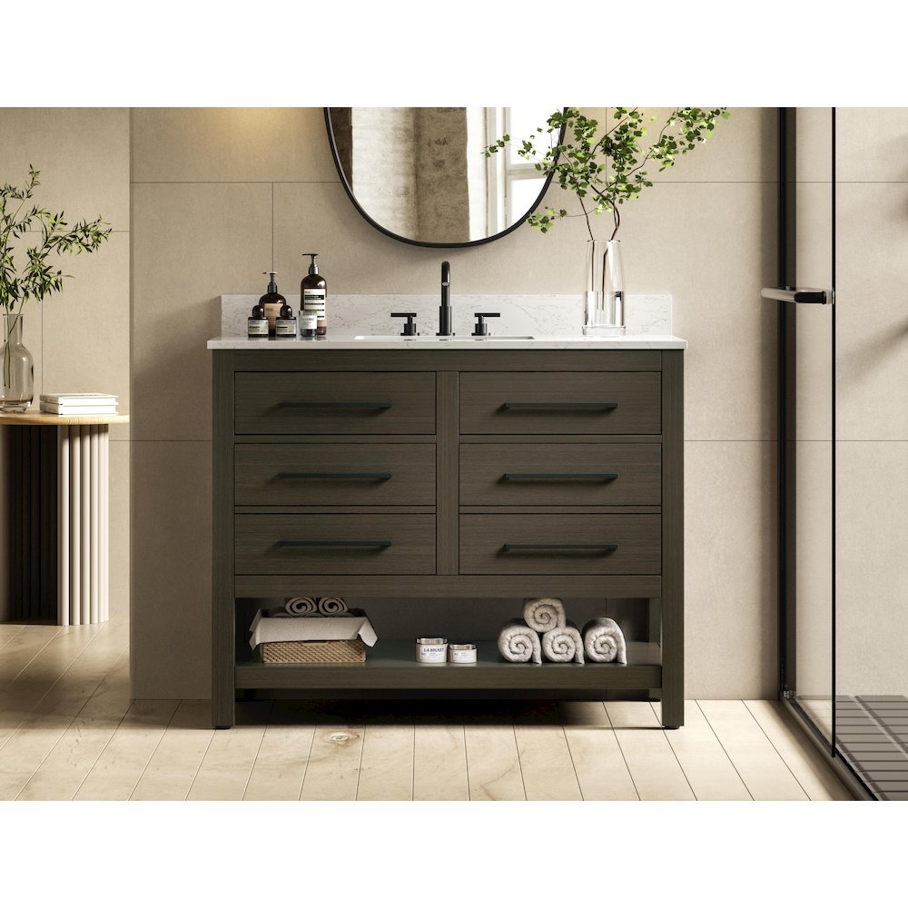 42 inch Single Bathroom Vanity in Mocha Brown with backsplash. Picture 2