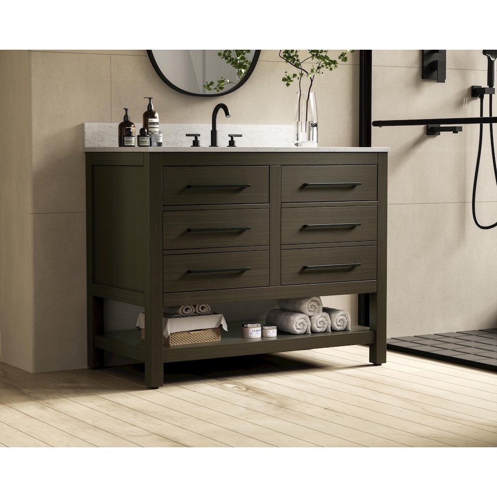 42 inch Single Bathroom Vanity in Mocha Brown with backsplash. Picture 3