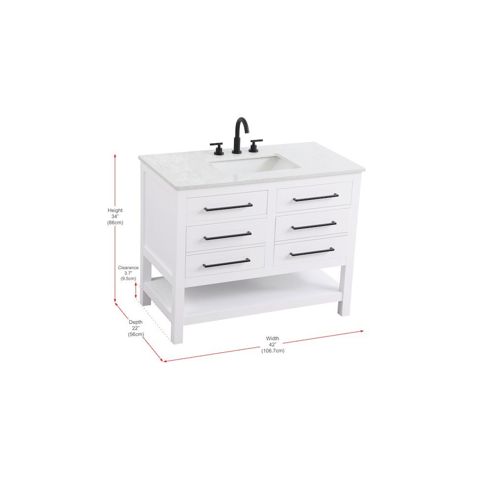 42 inch Single Bathroom Vanity in White. Picture 13