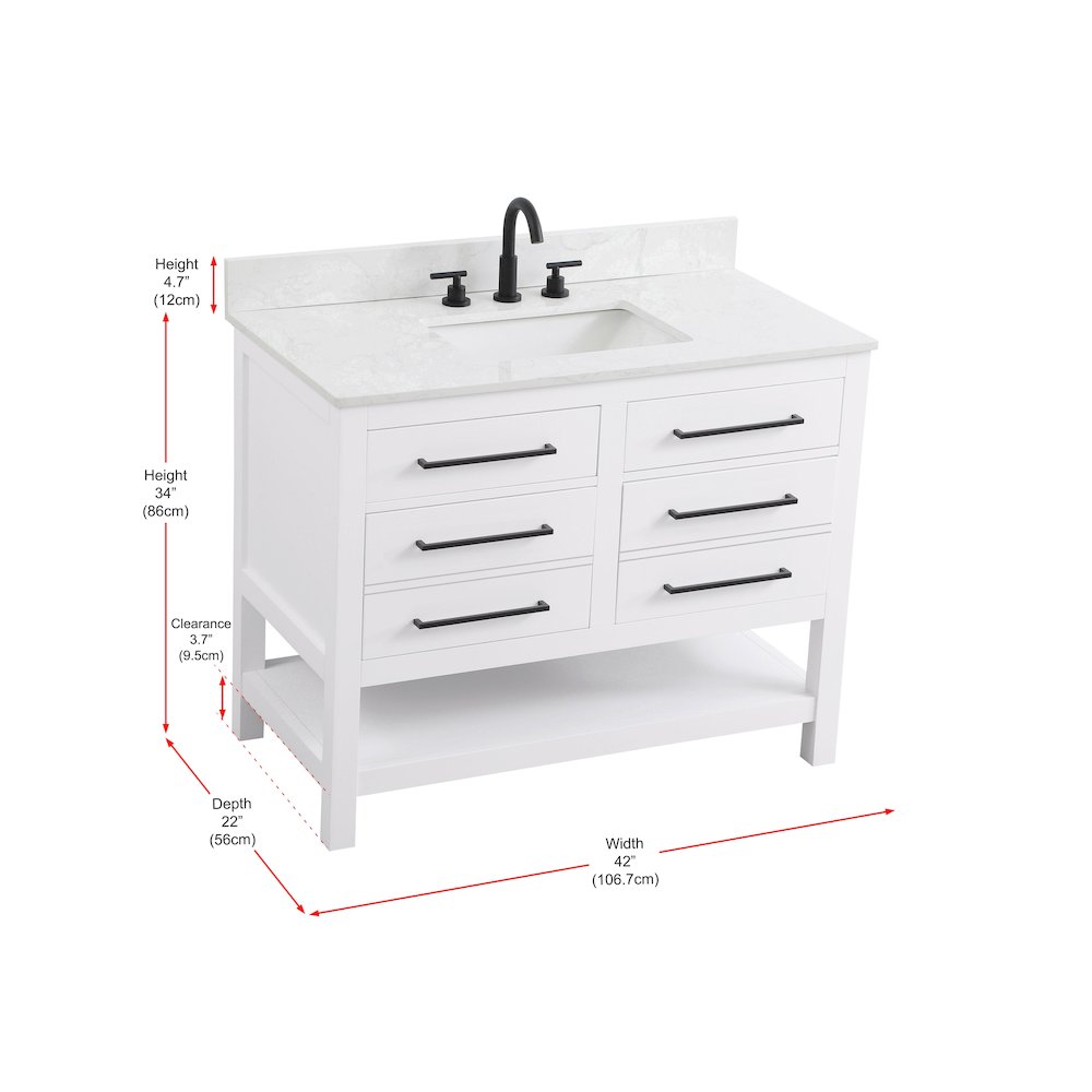 42 inch Single Bathroom Vanity in White with backsplash. Picture 13