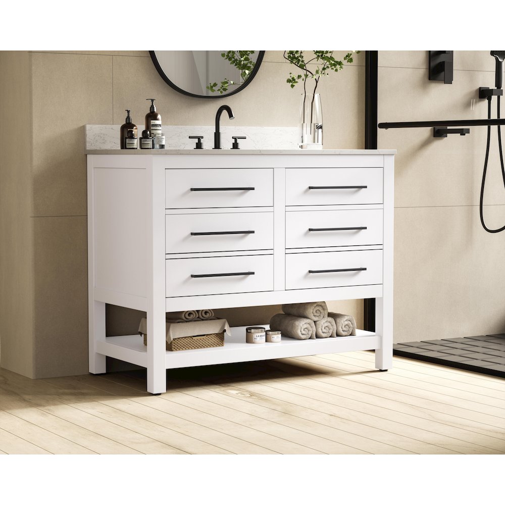 42 inch Single Bathroom Vanity in White with backsplash. Picture 3