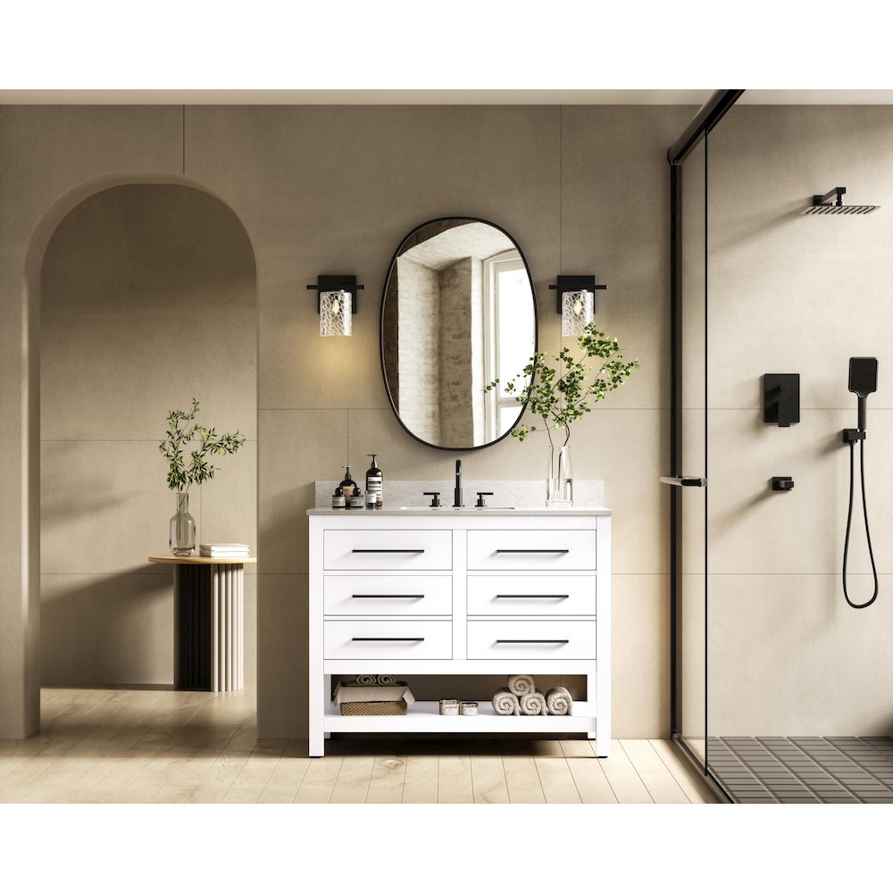 42 inch Single Bathroom Vanity in White with backsplash. Picture 4