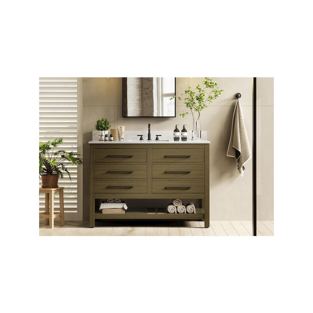 48 inch Single Bathroom Vanity in Chestnut Brown with backsplash. Picture 2