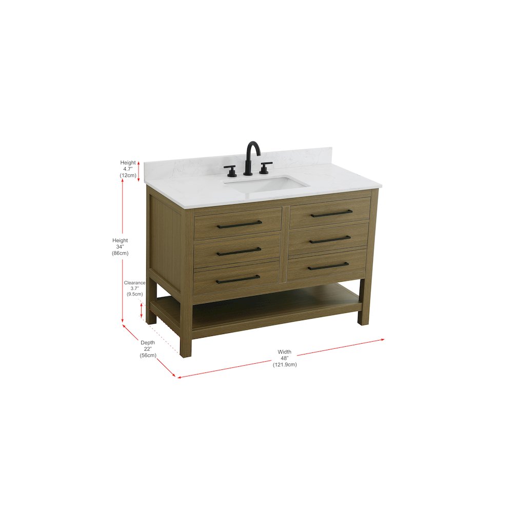 48 inch Single Bathroom Vanity in Chestnut Brown with backsplash. Picture 13