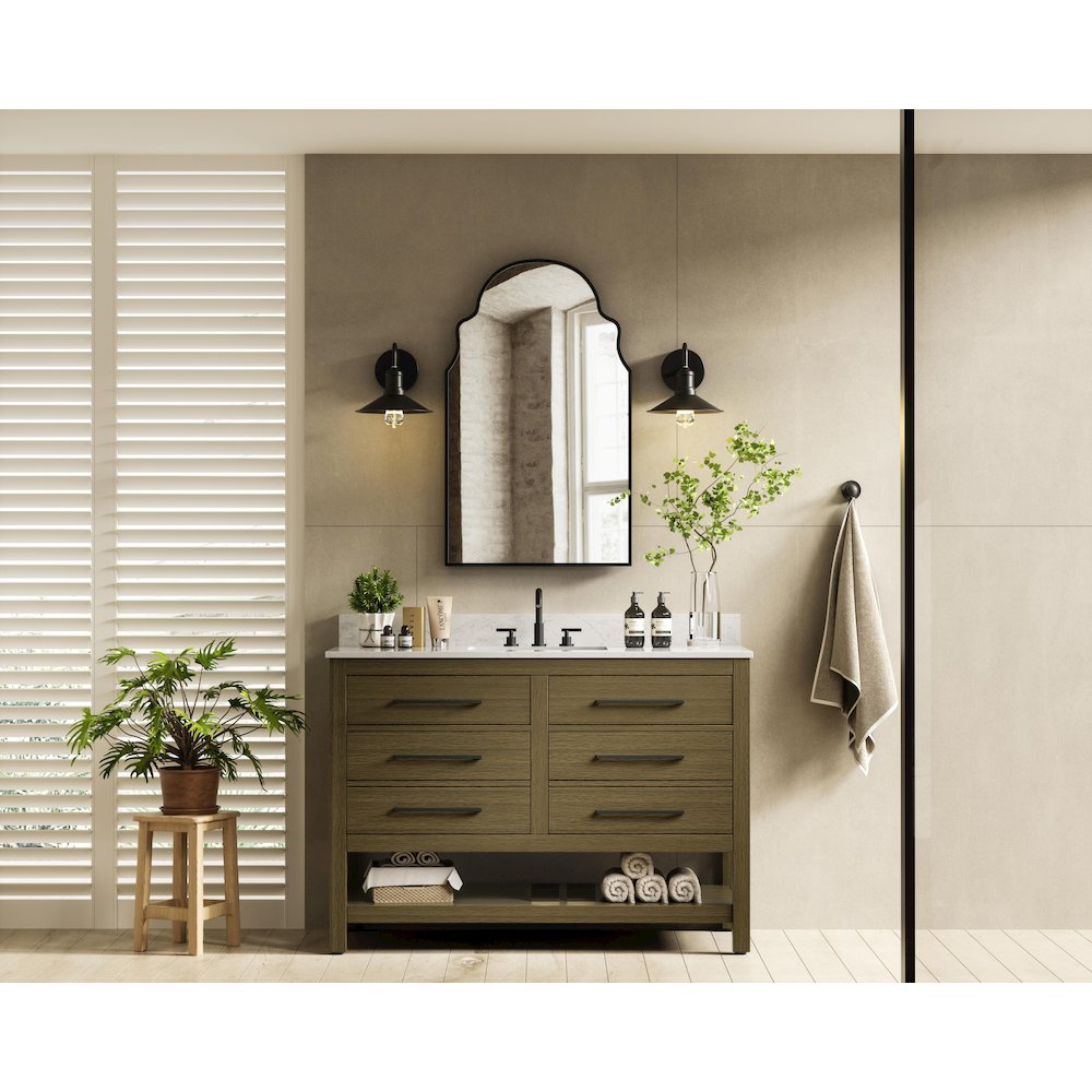 48 inch Single Bathroom Vanity in Chestnut Brown with backsplash. Picture 4