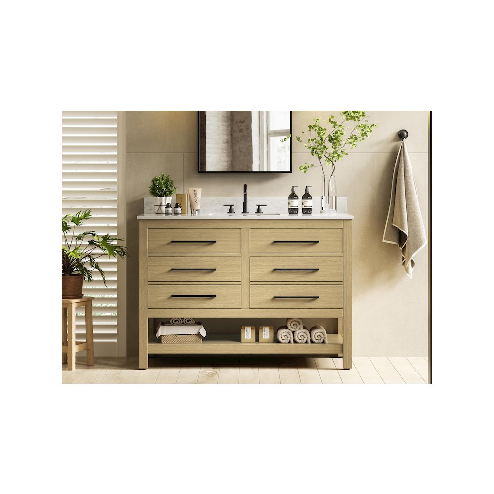 48 inch Single Bathroom Vanity in Honey Brown with backsplash. Picture 2