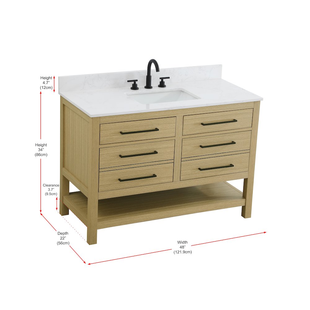 48 inch Single Bathroom Vanity in Honey Brown with backsplash. Picture 13