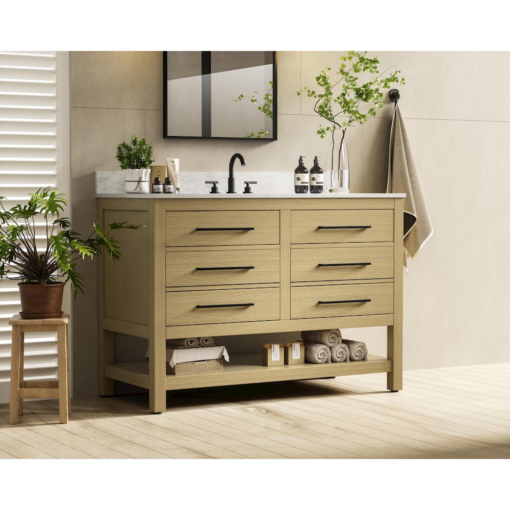 48 inch Single Bathroom Vanity in Honey Brown with backsplash. Picture 3