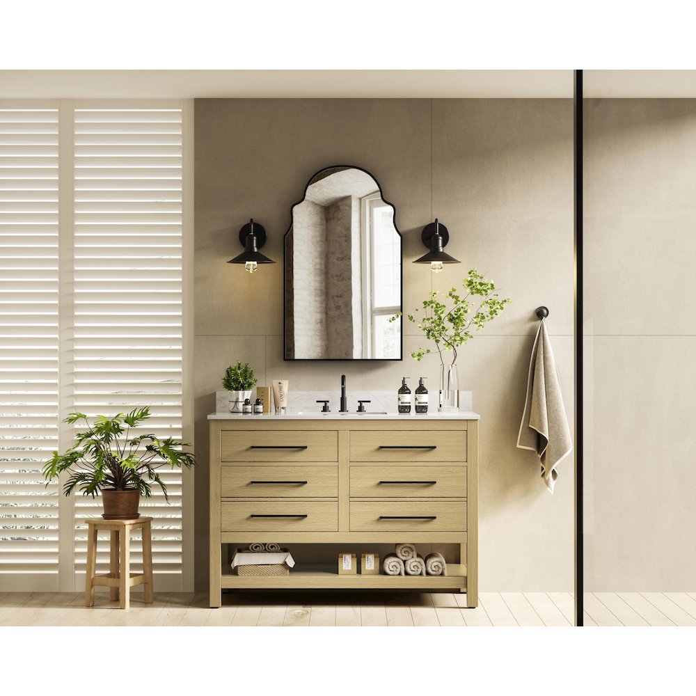 48 inch Single Bathroom Vanity in Honey Brown with backsplash. Picture 4