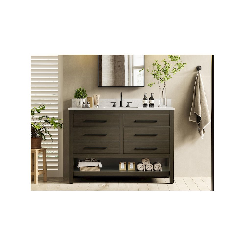 48 inch Single Bathroom Vanity in Mocha Brown with backsplash. Picture 2