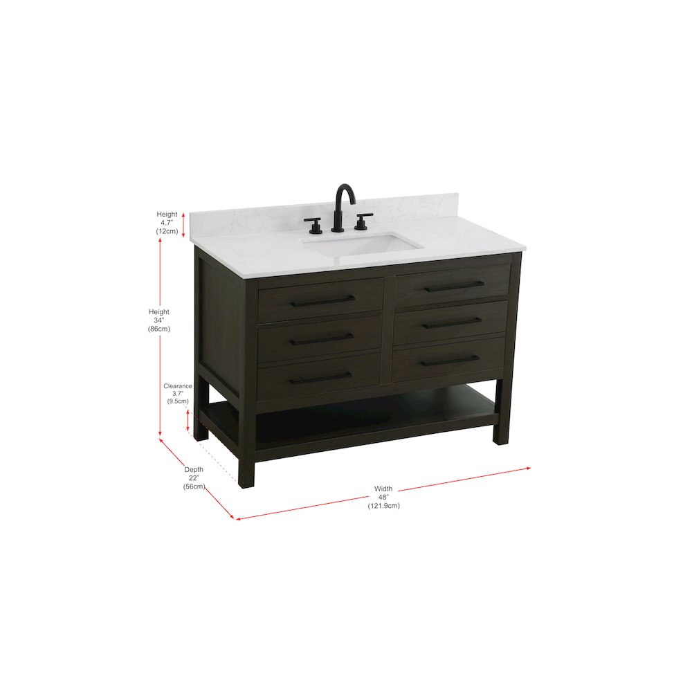 48 inch Single Bathroom Vanity in Mocha Brown with backsplash. Picture 13
