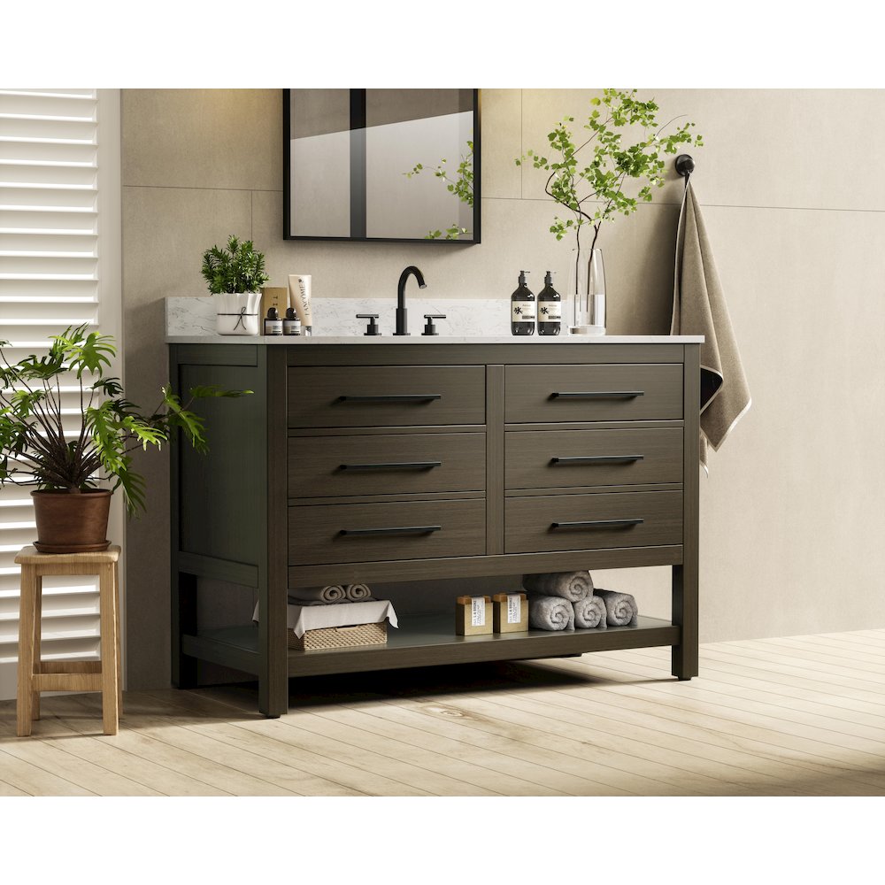 48 inch Single Bathroom Vanity in Mocha Brown with backsplash. Picture 3