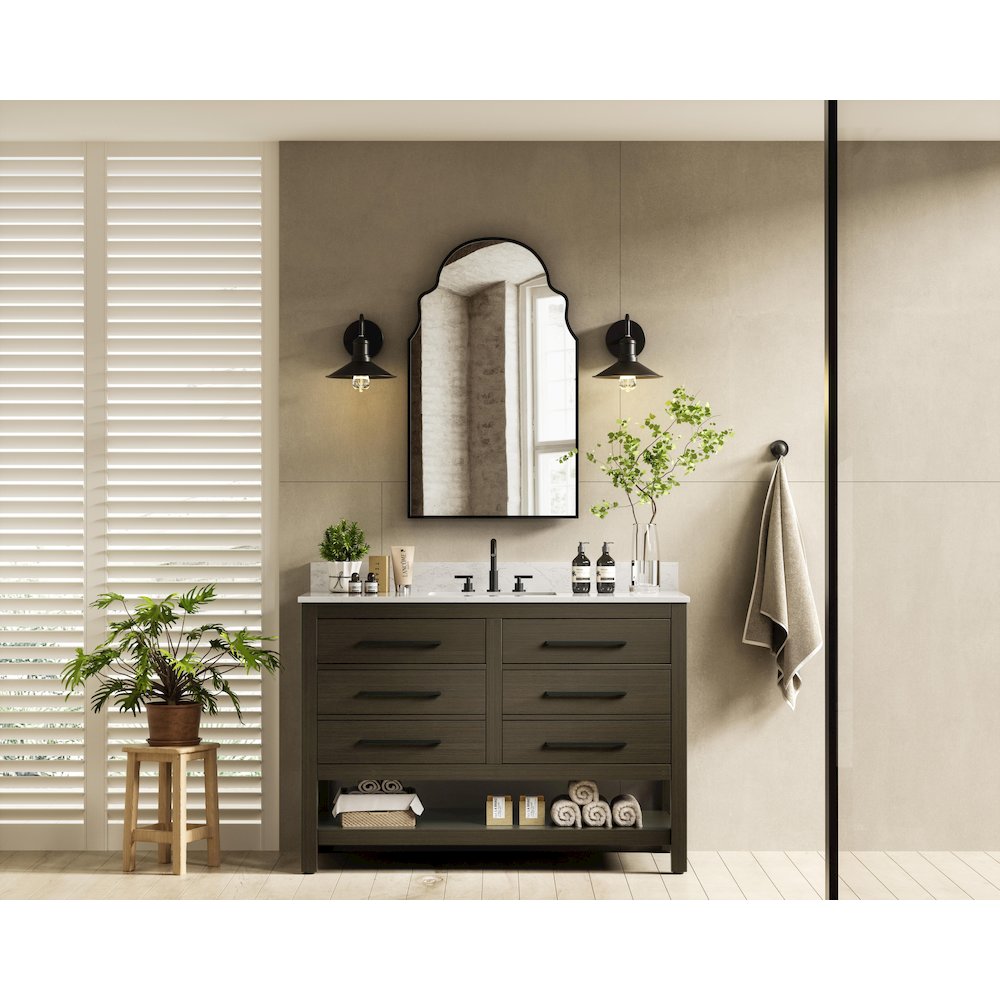 48 inch Single Bathroom Vanity in Mocha Brown with backsplash. Picture 4