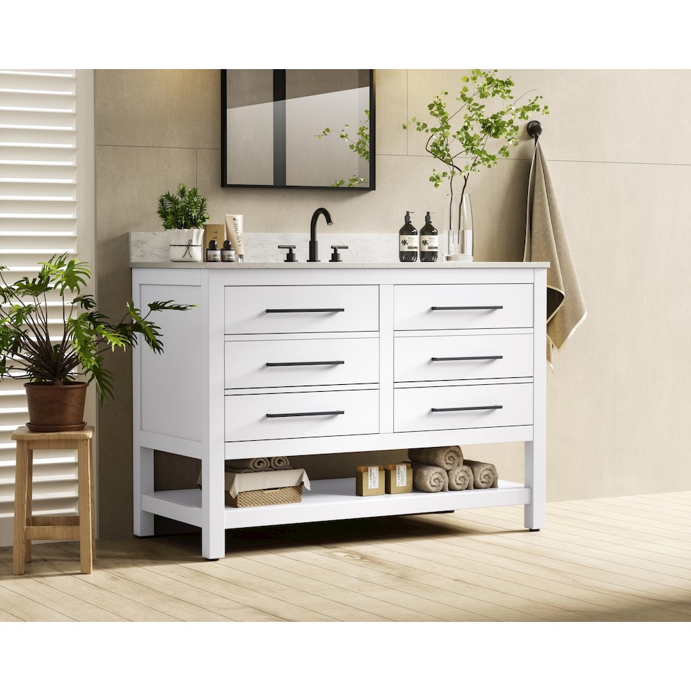 48 inch Single Bathroom Vanity in White with backsplash. Picture 3