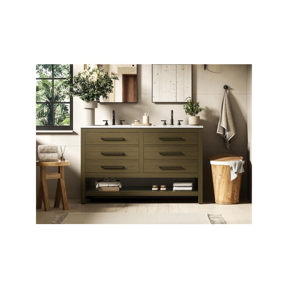 54 inch Double Bathroom Vanity in Chestnut Brown. Picture 2