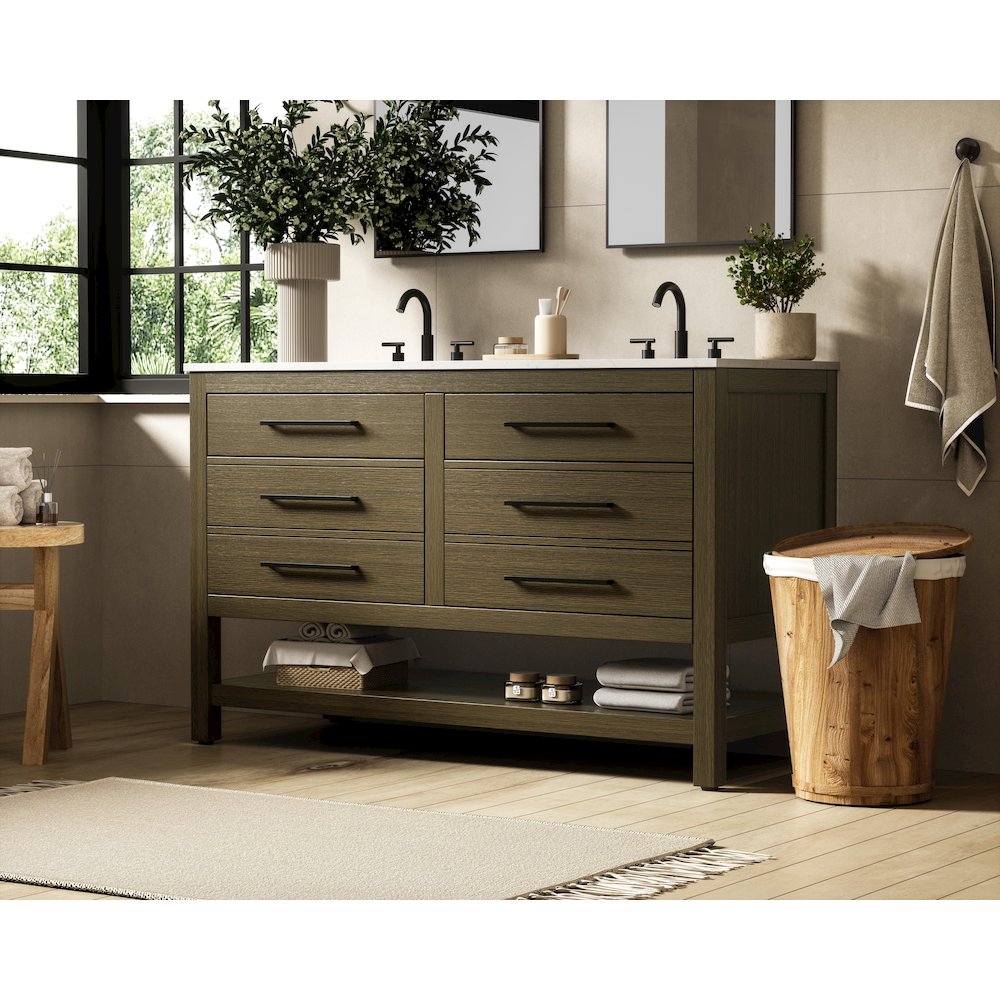 54 inch Double Bathroom Vanity in Chestnut Brown. Picture 3