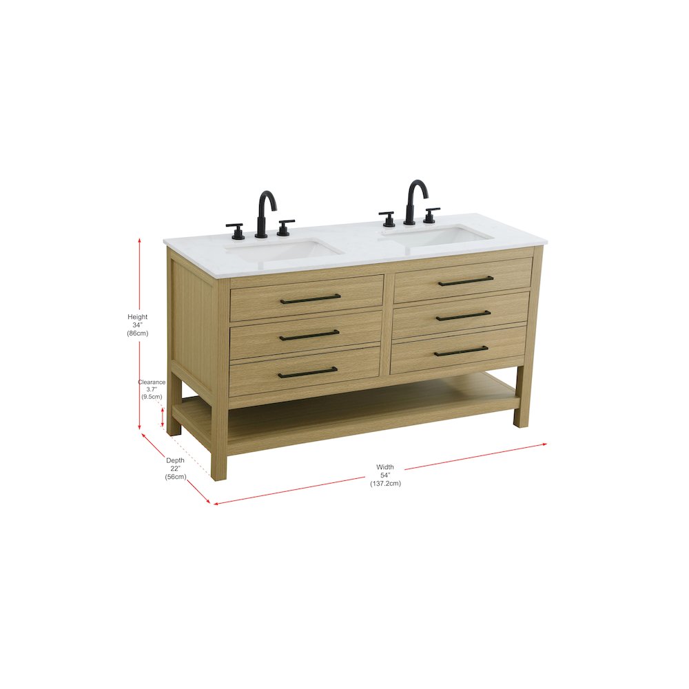 54 inch Double Bathroom Vanity in Honey Brown. Picture 13
