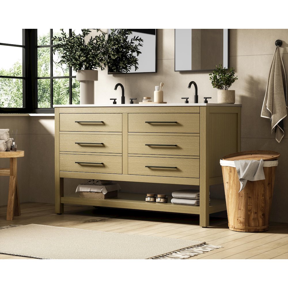 54 inch Double Bathroom Vanity in Honey Brown. Picture 3