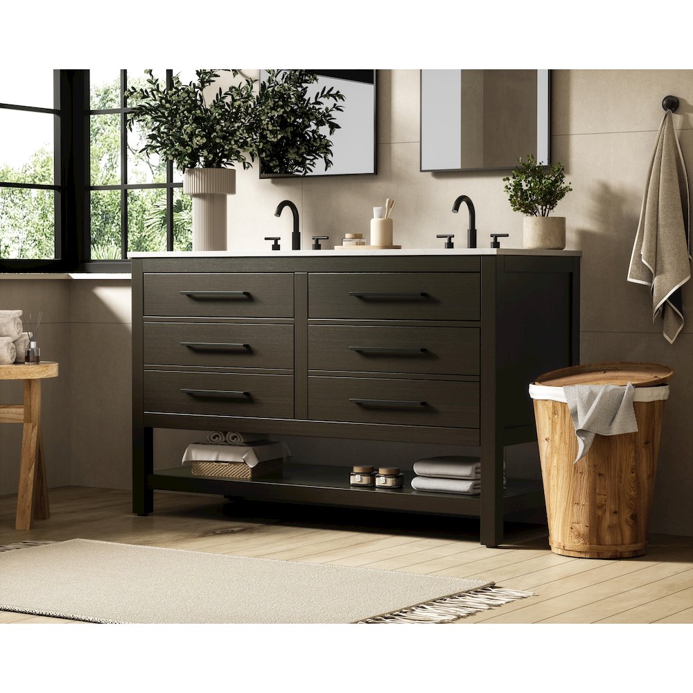 54 inch Double Bathroom Vanity in Mocha Brown. Picture 3