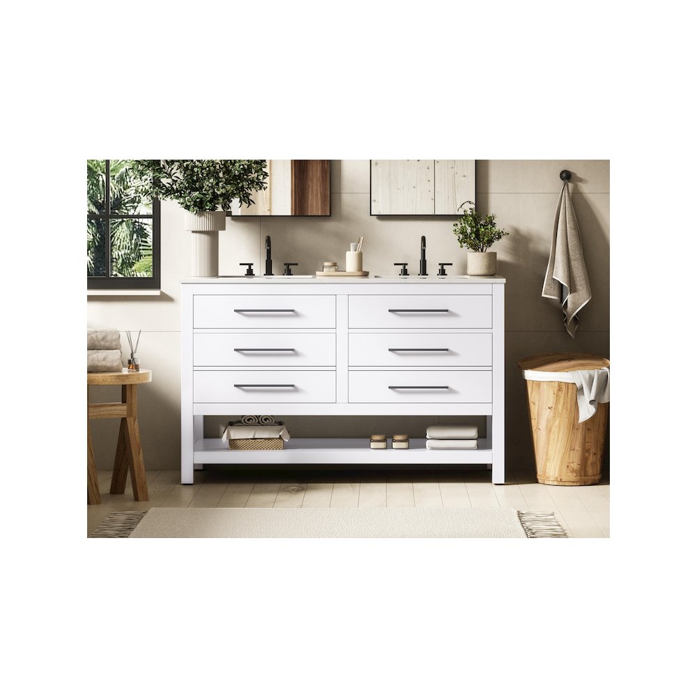 54 inch Double Bathroom Vanity in White. Picture 2