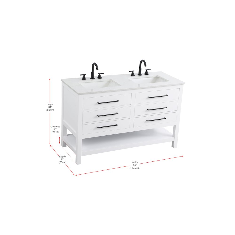 54 inch Double Bathroom Vanity in White. Picture 13