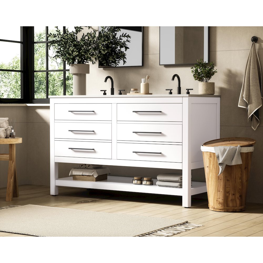 54 inch Double Bathroom Vanity in White. Picture 3