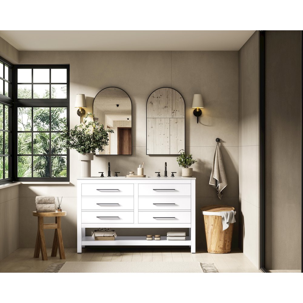 54 inch Double Bathroom Vanity in White. Picture 4