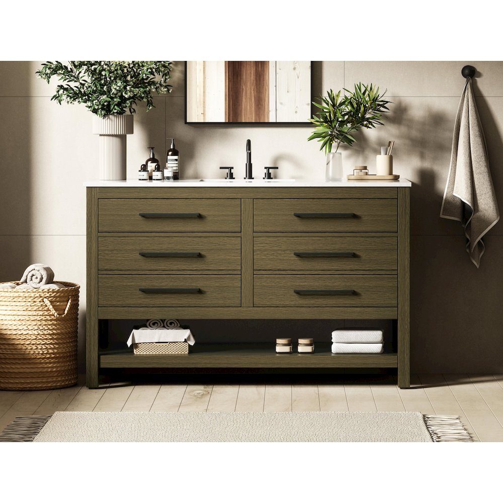 54 inch Single Bathroom Vanity in Chestnut Brown. Picture 2