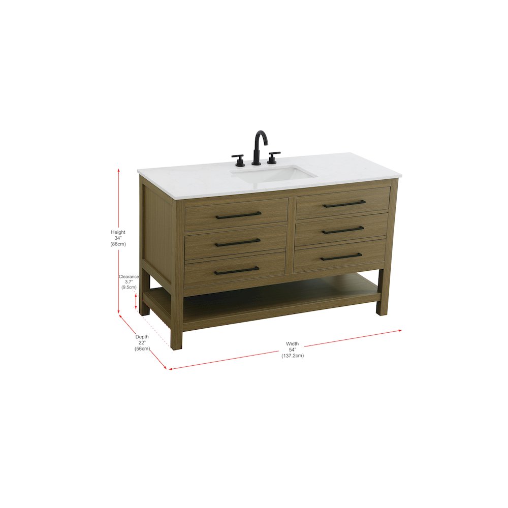 54 inch Single Bathroom Vanity in Chestnut Brown. Picture 13