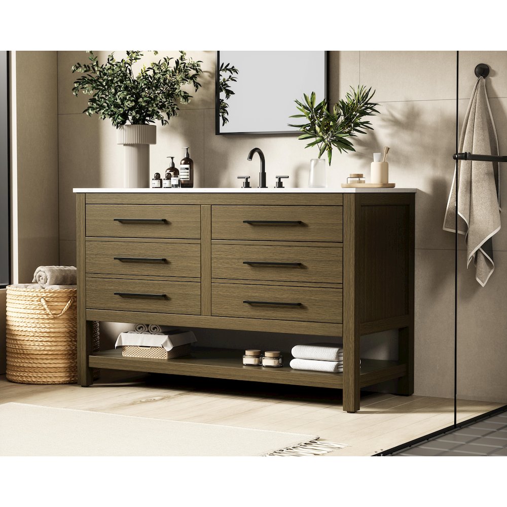 54 inch Single Bathroom Vanity in Chestnut Brown. Picture 3